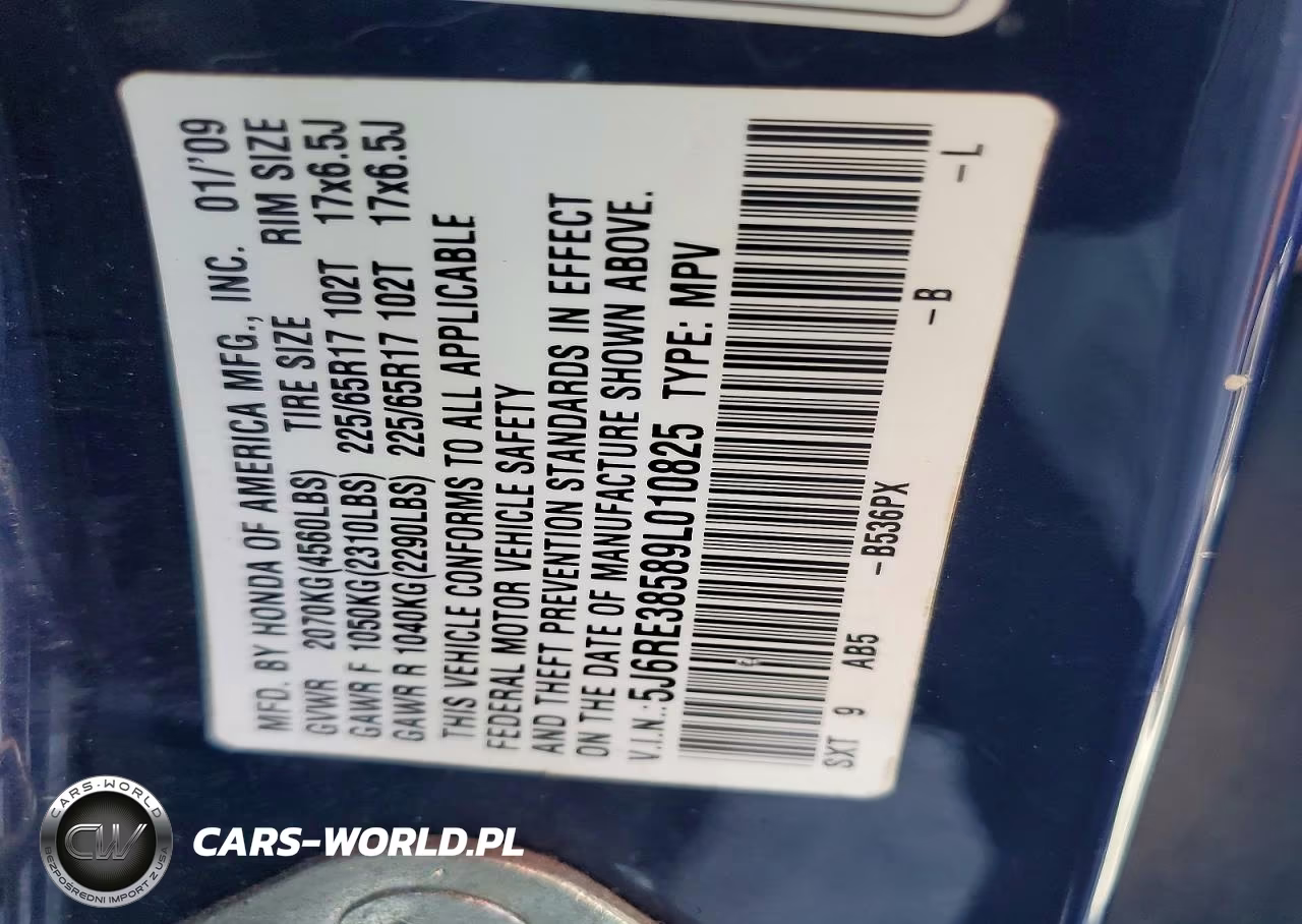 2009 Honda Cr-V Ex VIN:5J6RE38589L010825 - 13