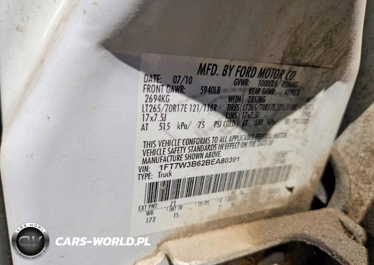 2011 Ford F350 Super Duty VIN:1FT7W3B62BEA80391 - 10