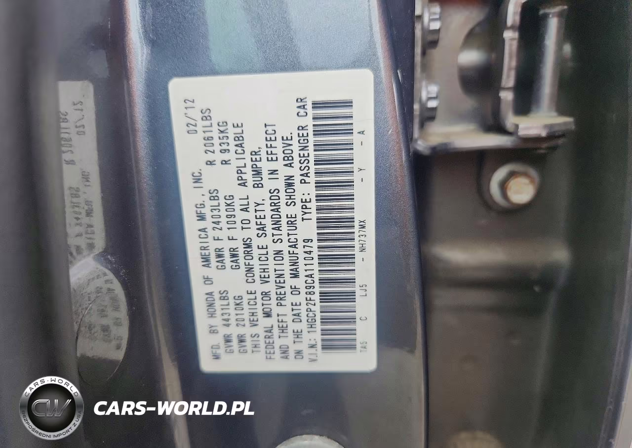 2012 Honda Accord VIN:1HGCP2F89CA110479 - 12