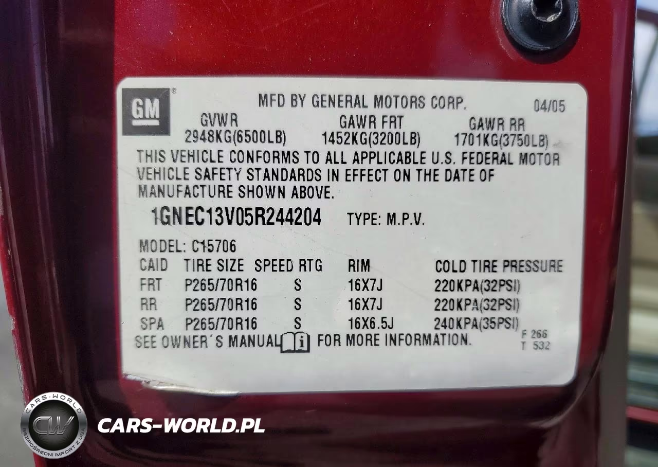 2005 Chevrolet Taho VIN:1GNEC13V05R244204 - 13