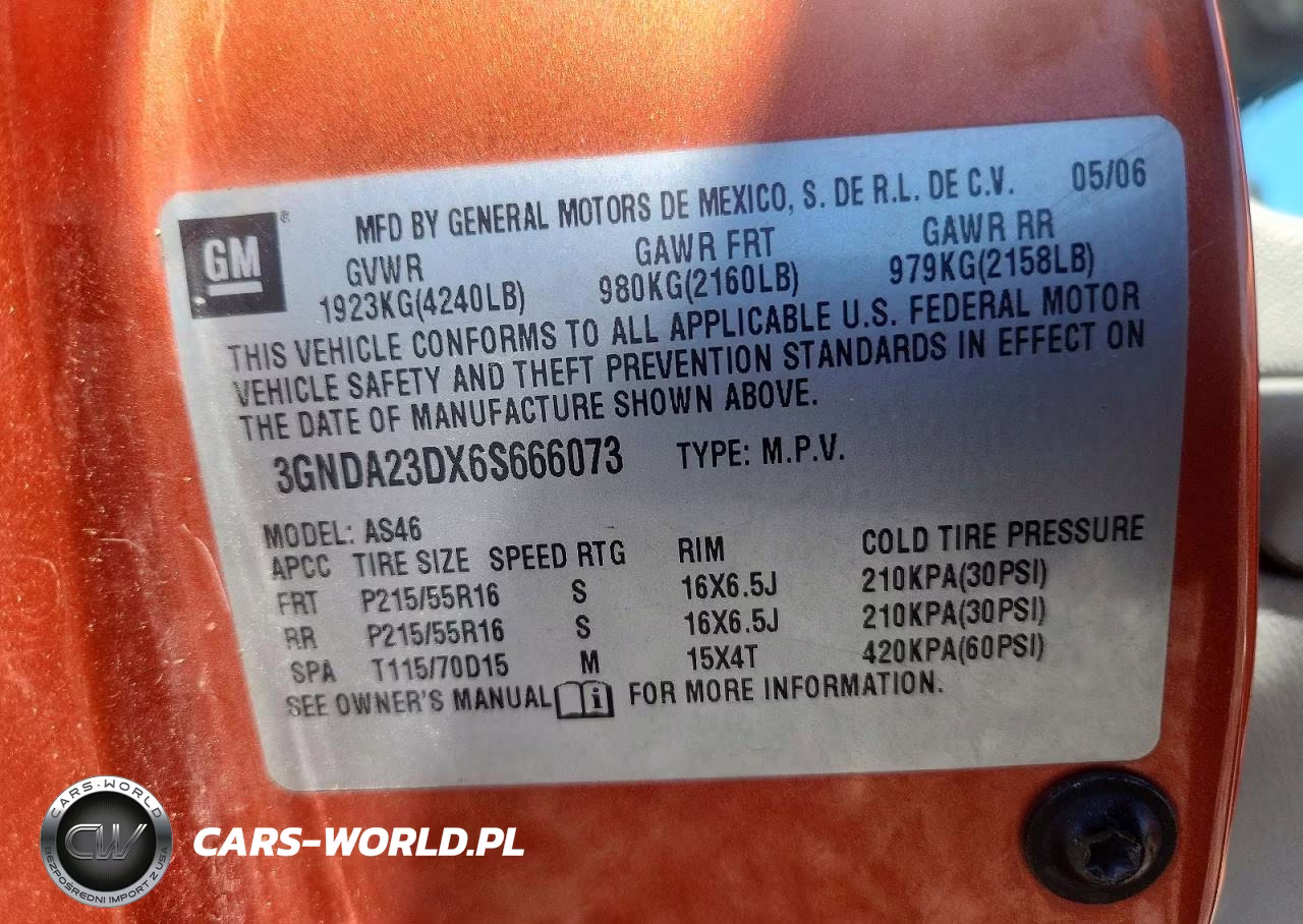 2006 Chevrolet Hhr Lt VIN:3GNDA23DX6S666073 - 12