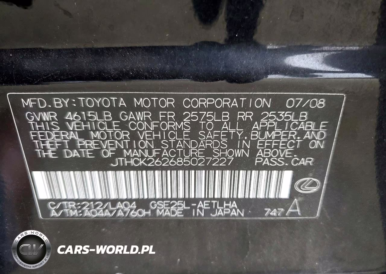 2008 Lexus Is 250 VIN:JTHCK262685027227 - 12