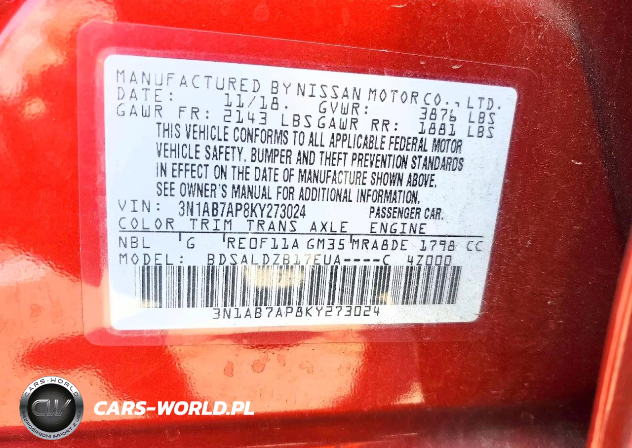 2019 Nissan Sentra Sv VIN:3N1AB7AP8KY273024 - 12