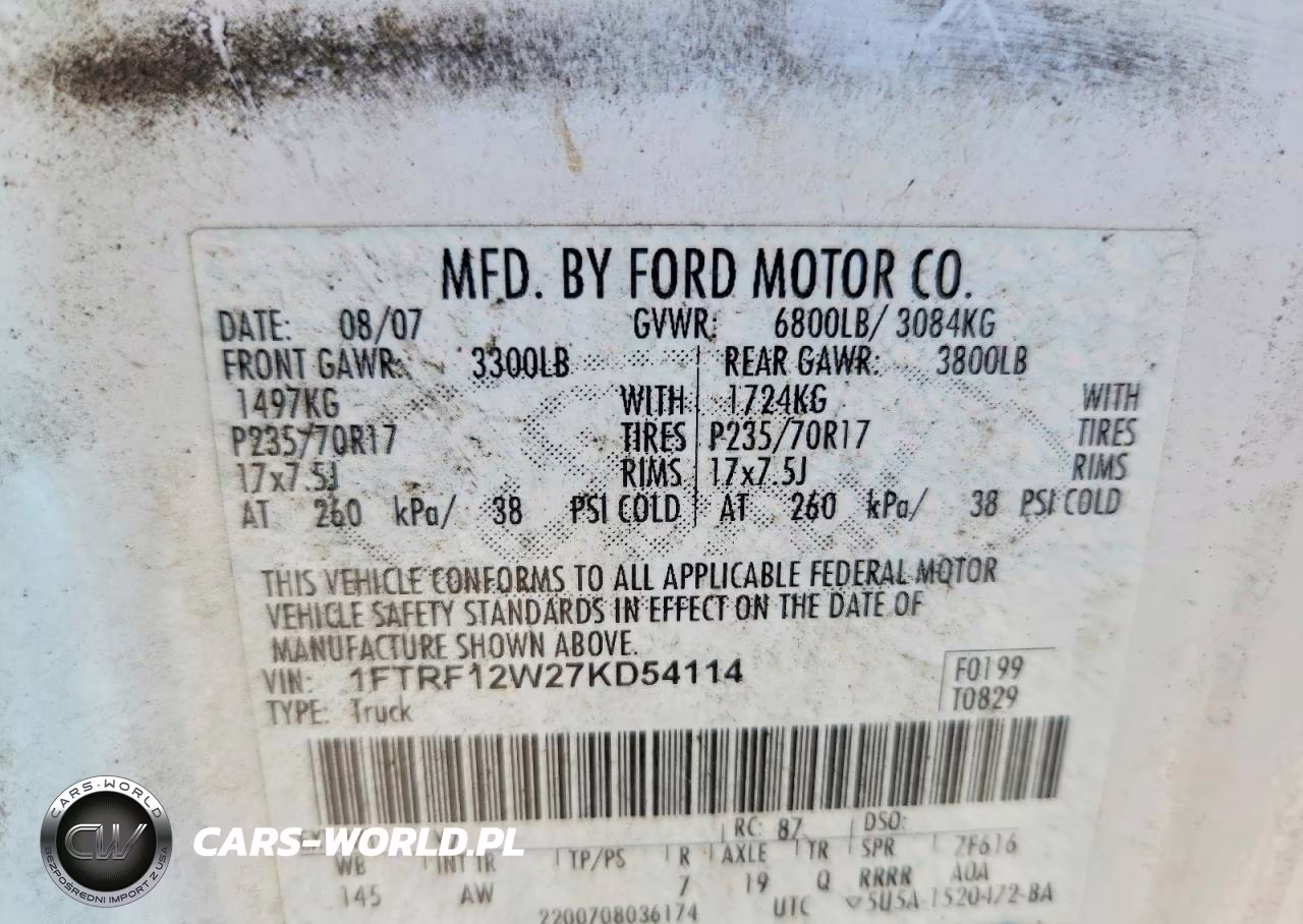 2007 Ford F150 VIN:1FTRF12W27KD54114 - 12