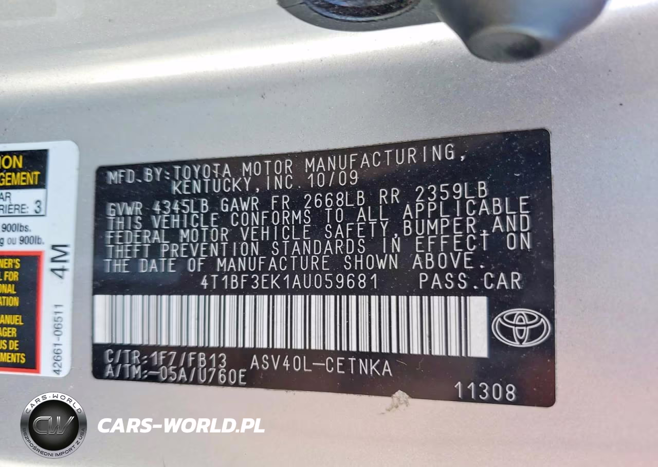 2010 Toyota Camry Le VIN:4T1BF3EK1AU059681 - 12
