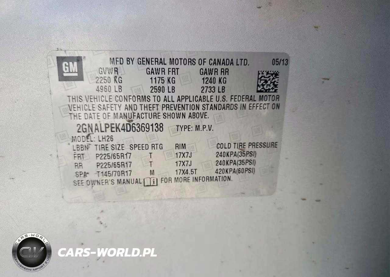 2013 Chevrolet Equinox Lt VIN:2GNALPEK4D6369138 - 12