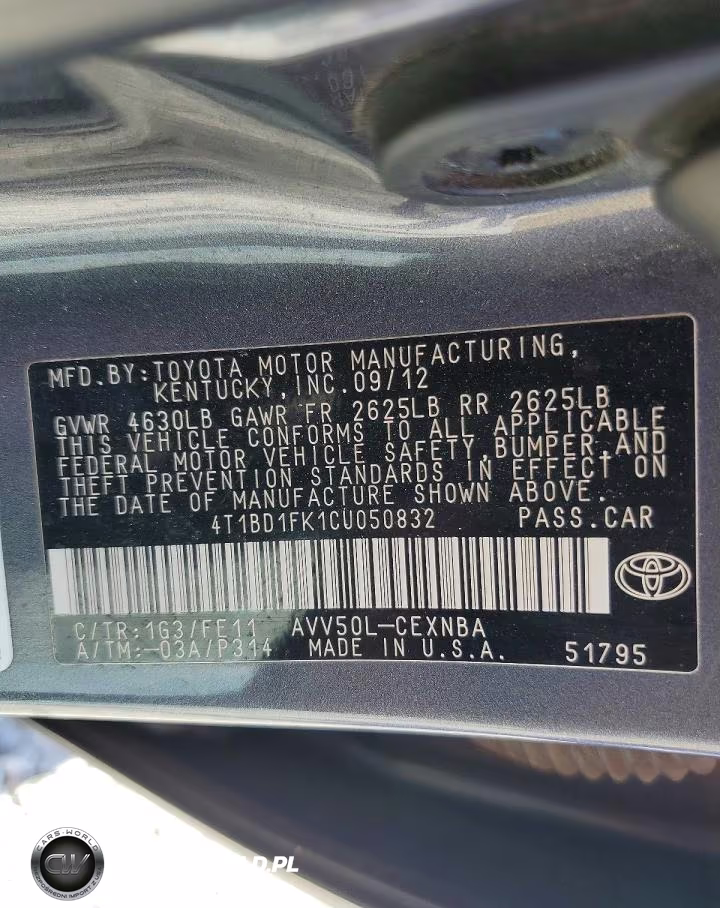 2012 Toyota Camry Hybrid Le VIN:4T1BD1FK1CU050832 - 12