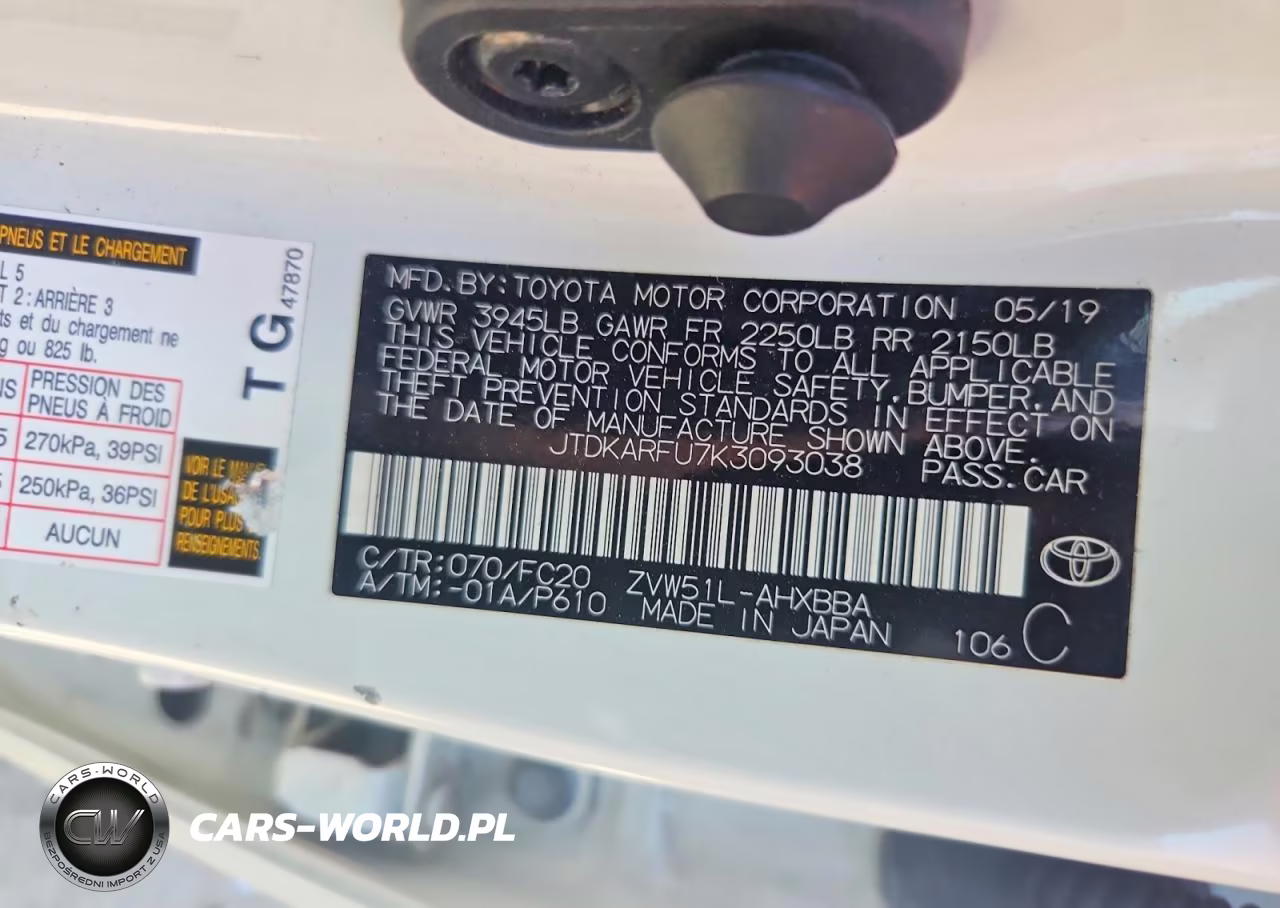 TOYOTA PRIUS VIN:JTDKARFU7K3093038 - 12