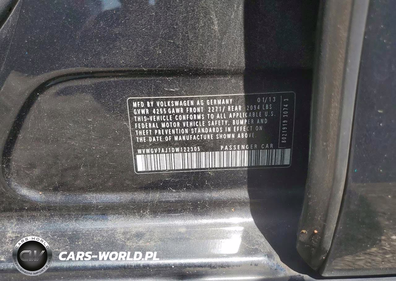 2013 Volkswagen Gti VIN:WVWGV7AJ1DW122305 - 12