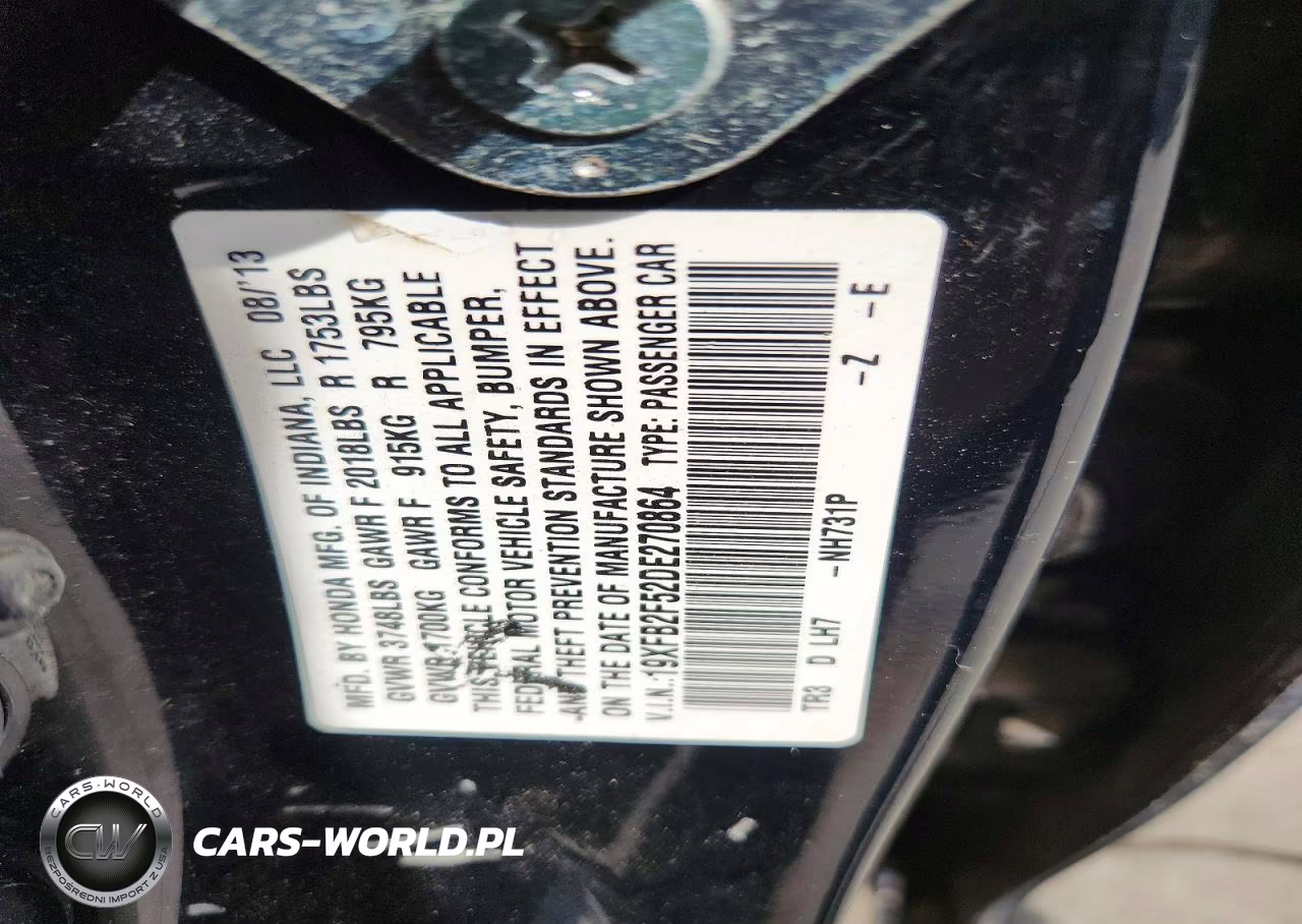 2013 Honda Civic Lx VIN:19XFB2F52DE270864 - 12