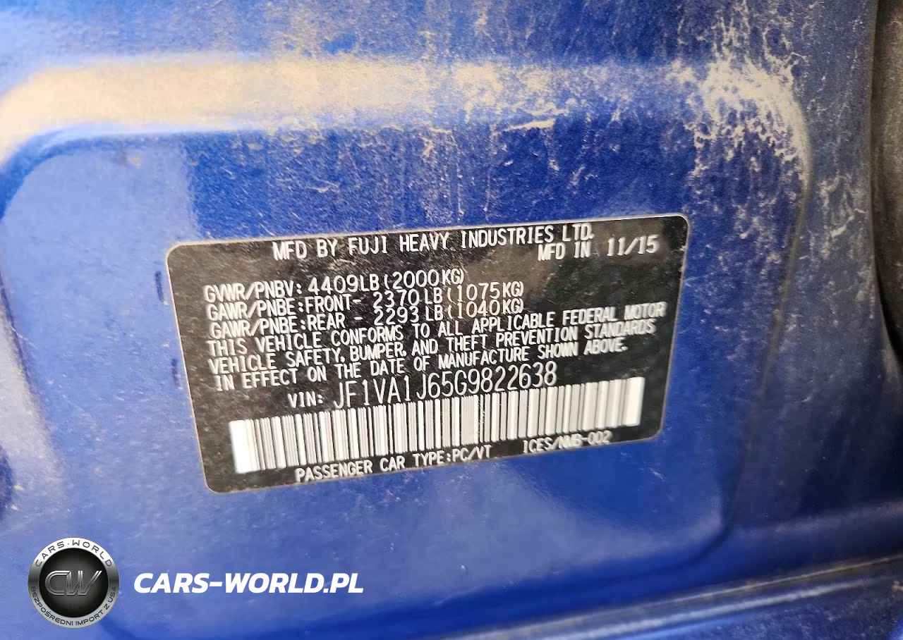 2016 Subaru Wrx Limited VIN:JF1VA1J65G9822638 - 12