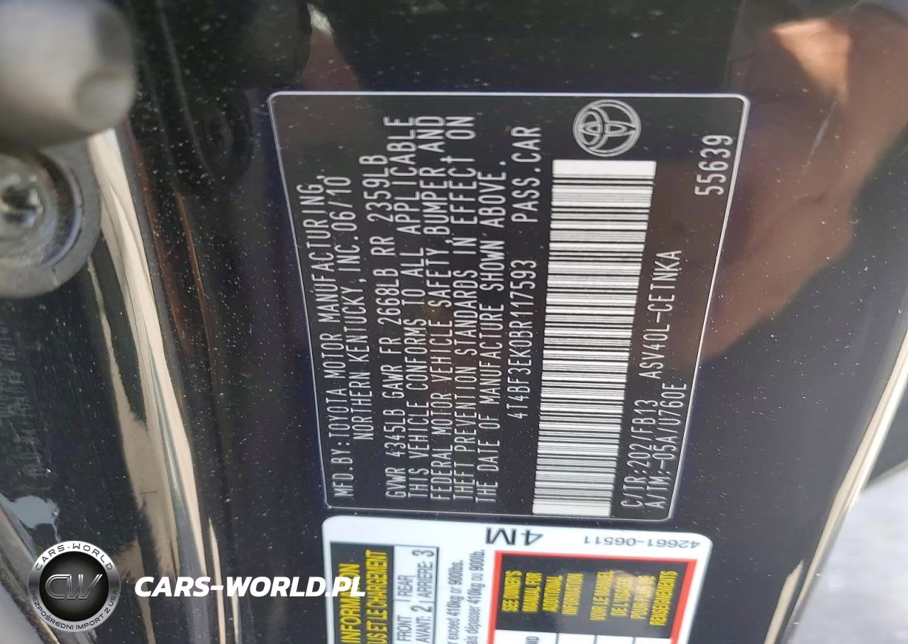 2011 Toyota Camry Le VIN:4T4BF3EK0BR117593 - 12