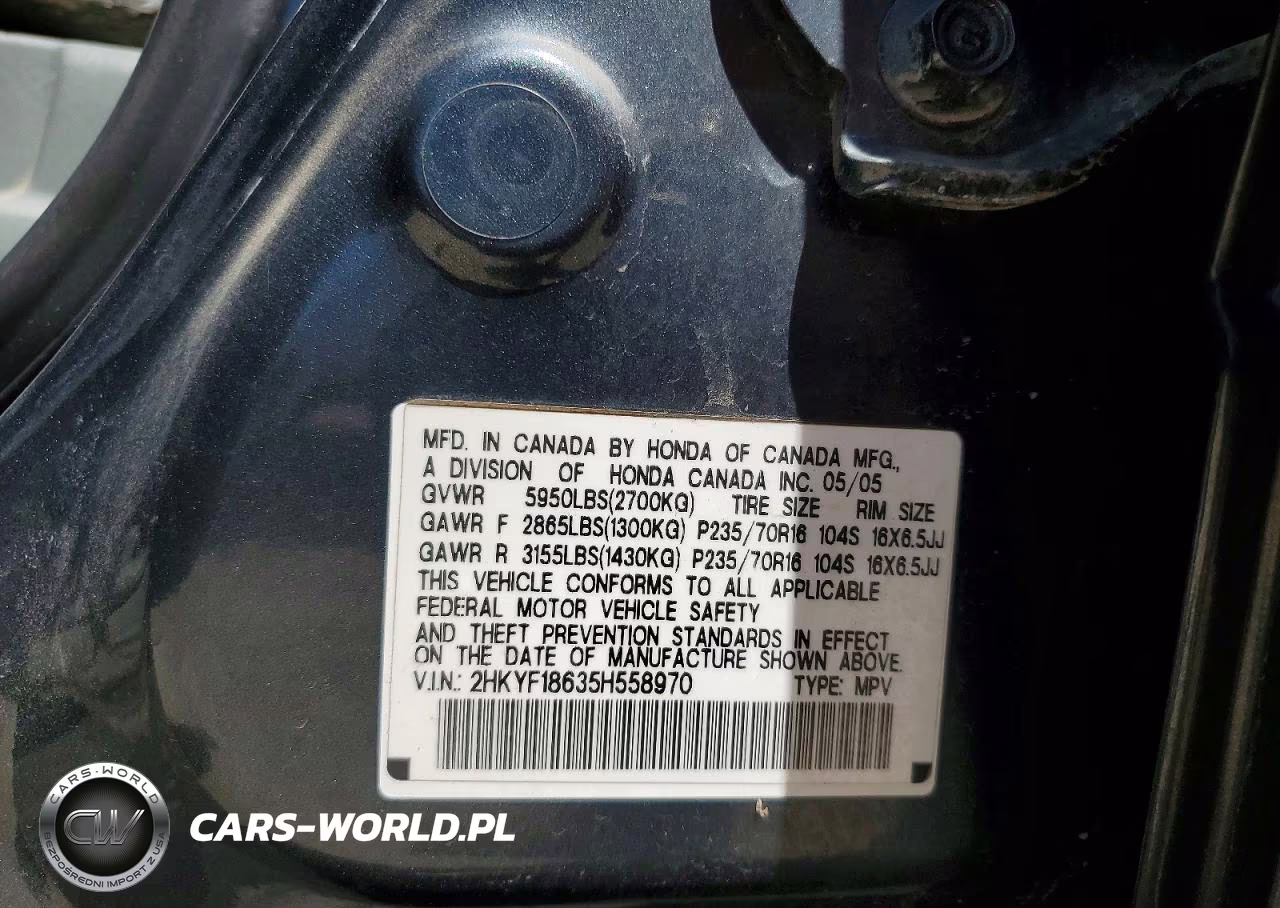 2005 Honda Pilot Exl VIN:2HKYF18635H558970 - 13