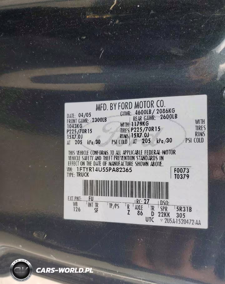 2005 Ford Ranger VIN:1FTYR14U55PA82365 - 12