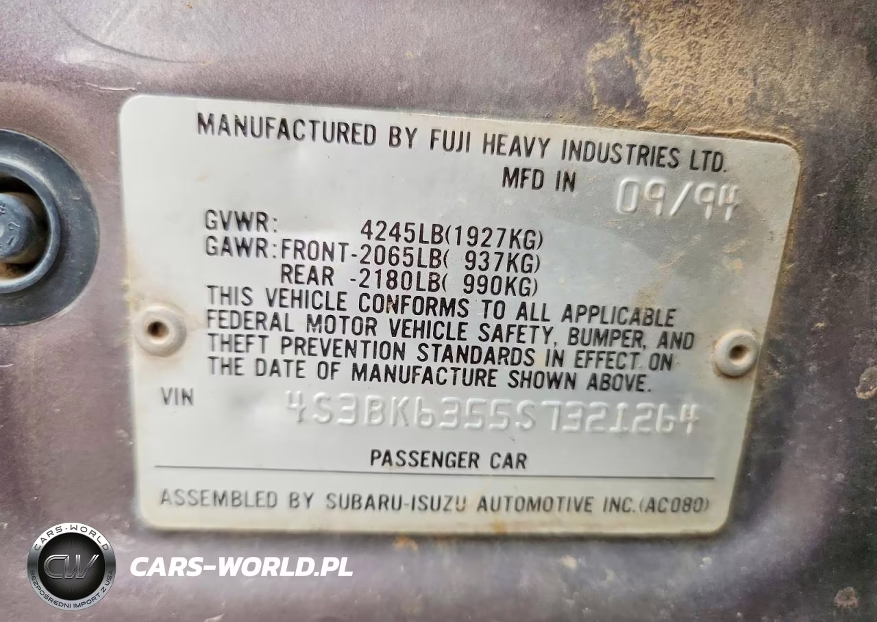 1995 Subaru Legacy L VIN:4S3BK6355S7321264 - 12
