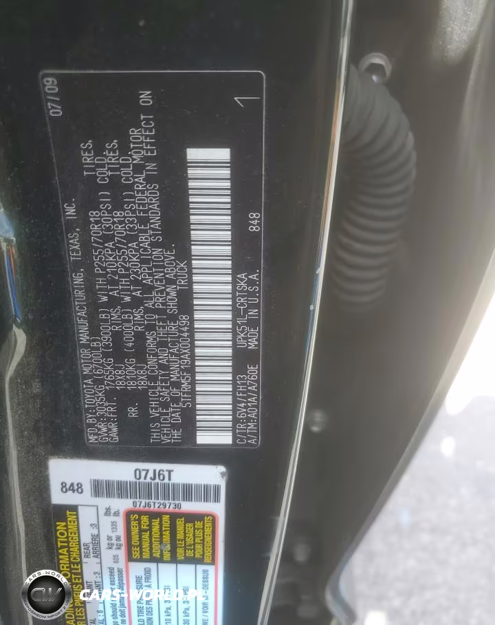 2010 Toyota Tundra Double Cab Sr5 VIN:5TFRM5F19AX004498 - 12