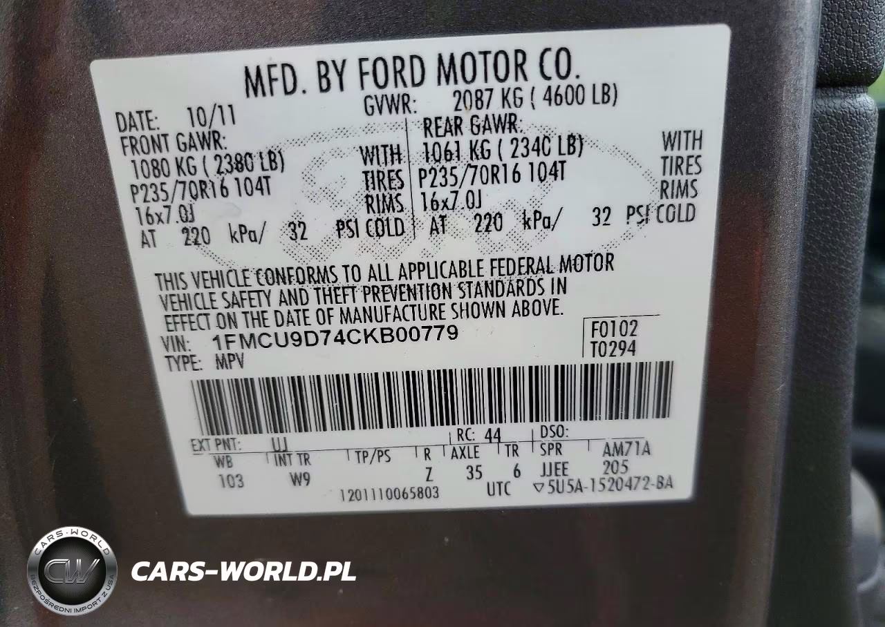 2012 Ford Escape Xlt VIN:1FMCU9D74CKB00779 - 13