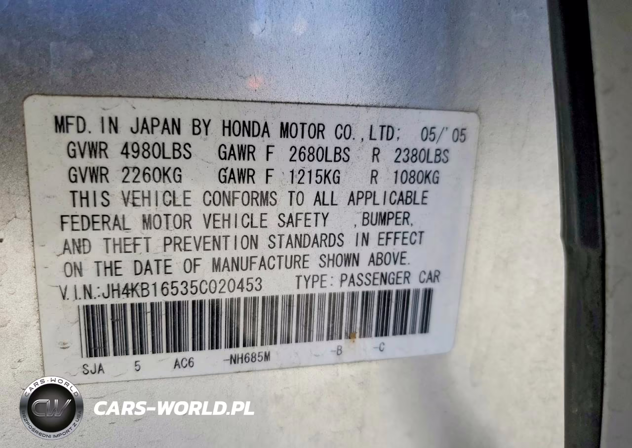 2005 Acura Rl VIN:JH4KB16535C020453 - 12
