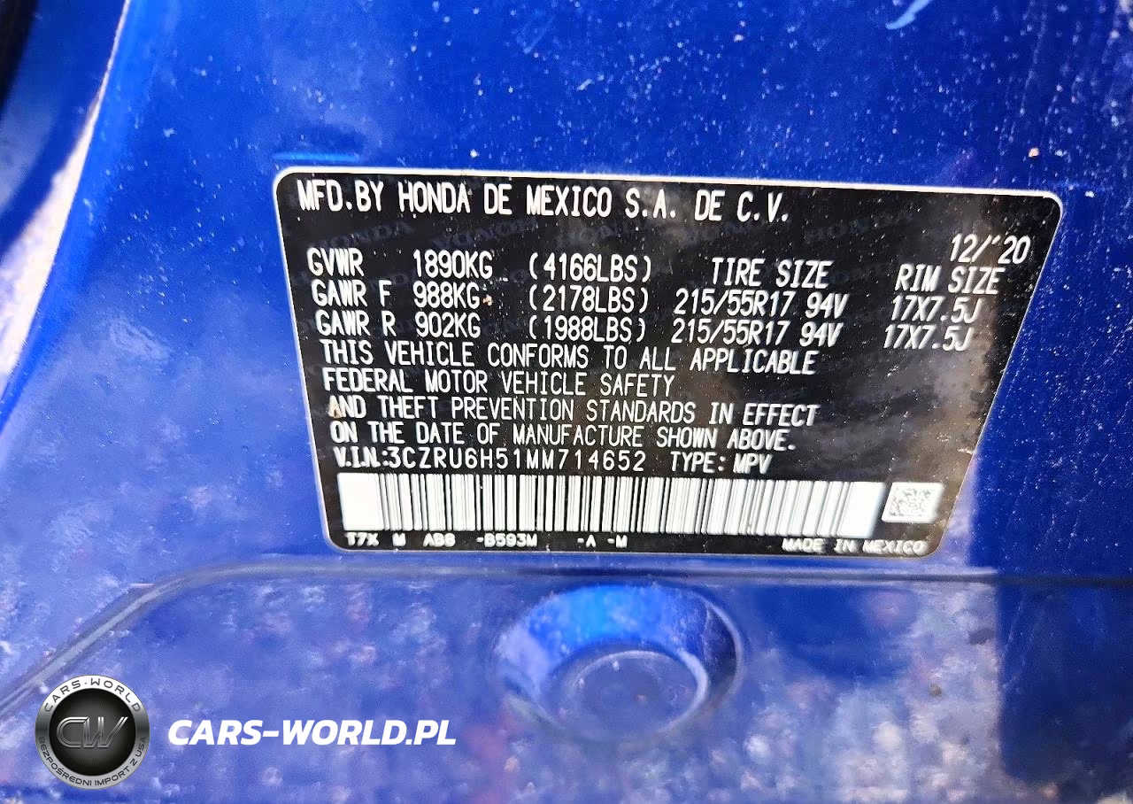 2021 Honda Hr-V Ex VIN:3CZRU6H51MM714652 - 13