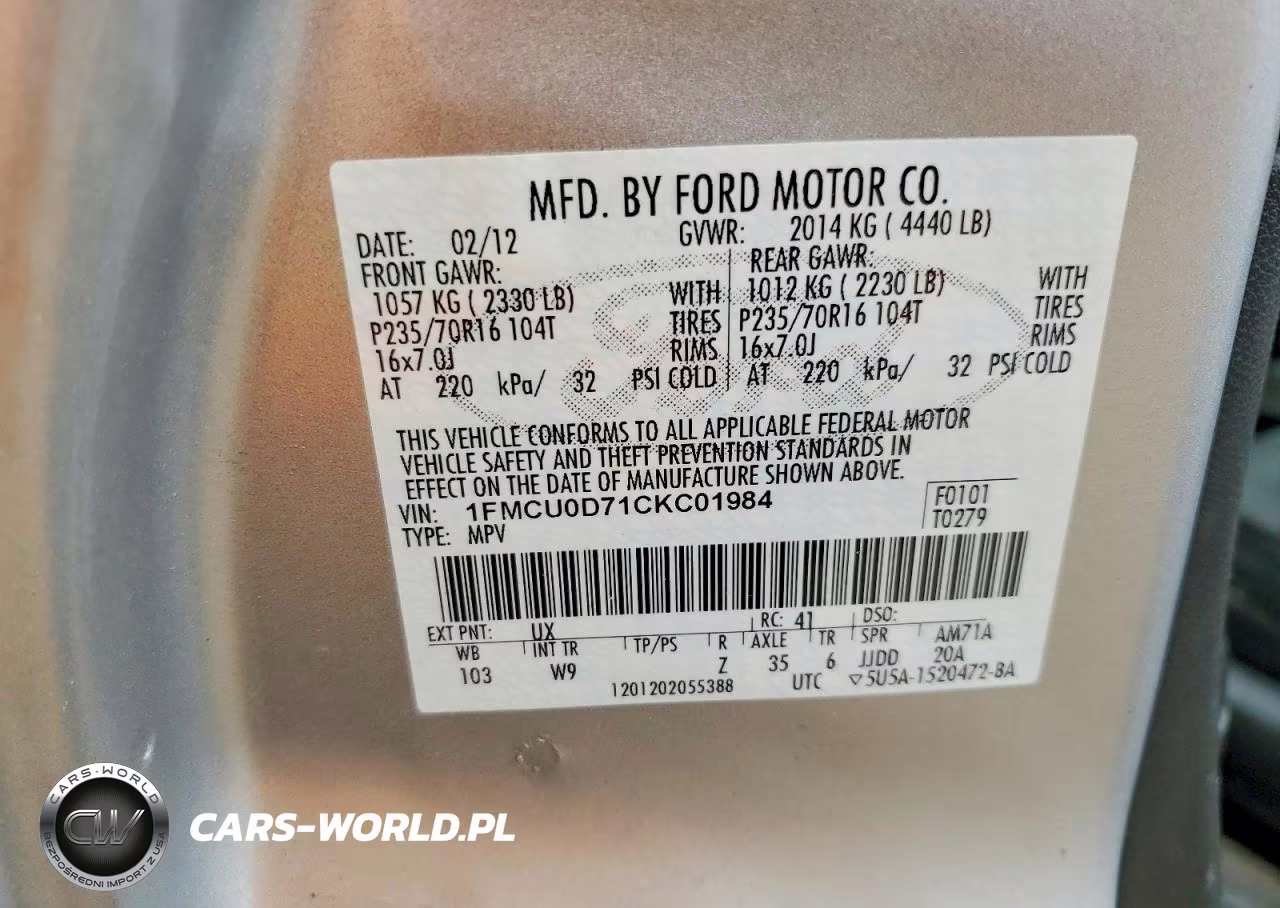 2012 Ford Escape Xlt VIN:1FMCU0D71CKC01984 - 12