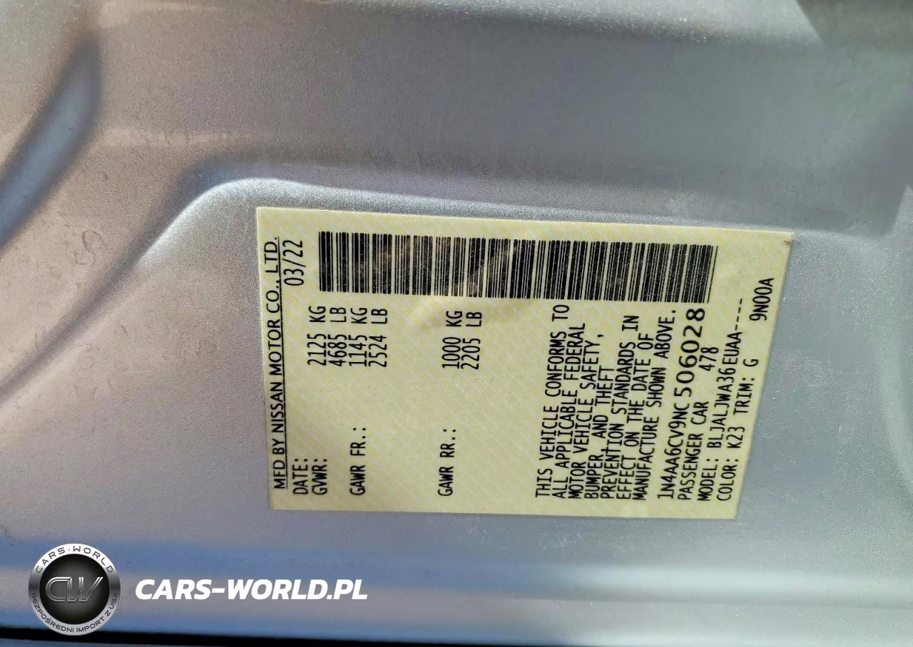 2022 Nissan Maxima Sv VIN:1N4AA6CV9NC506028 - 12