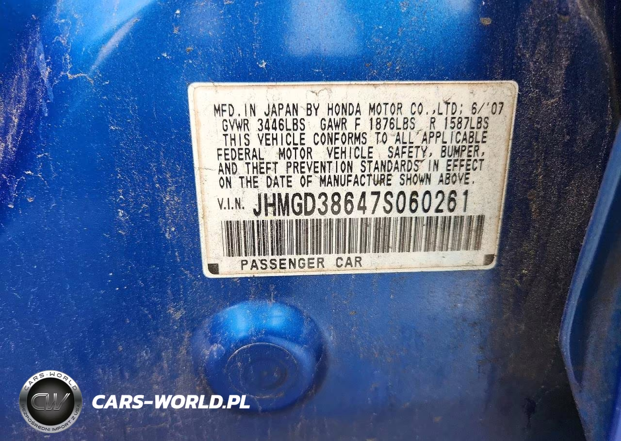 2007 Honda Fit S VIN:JHMGD38647S060261 - 12