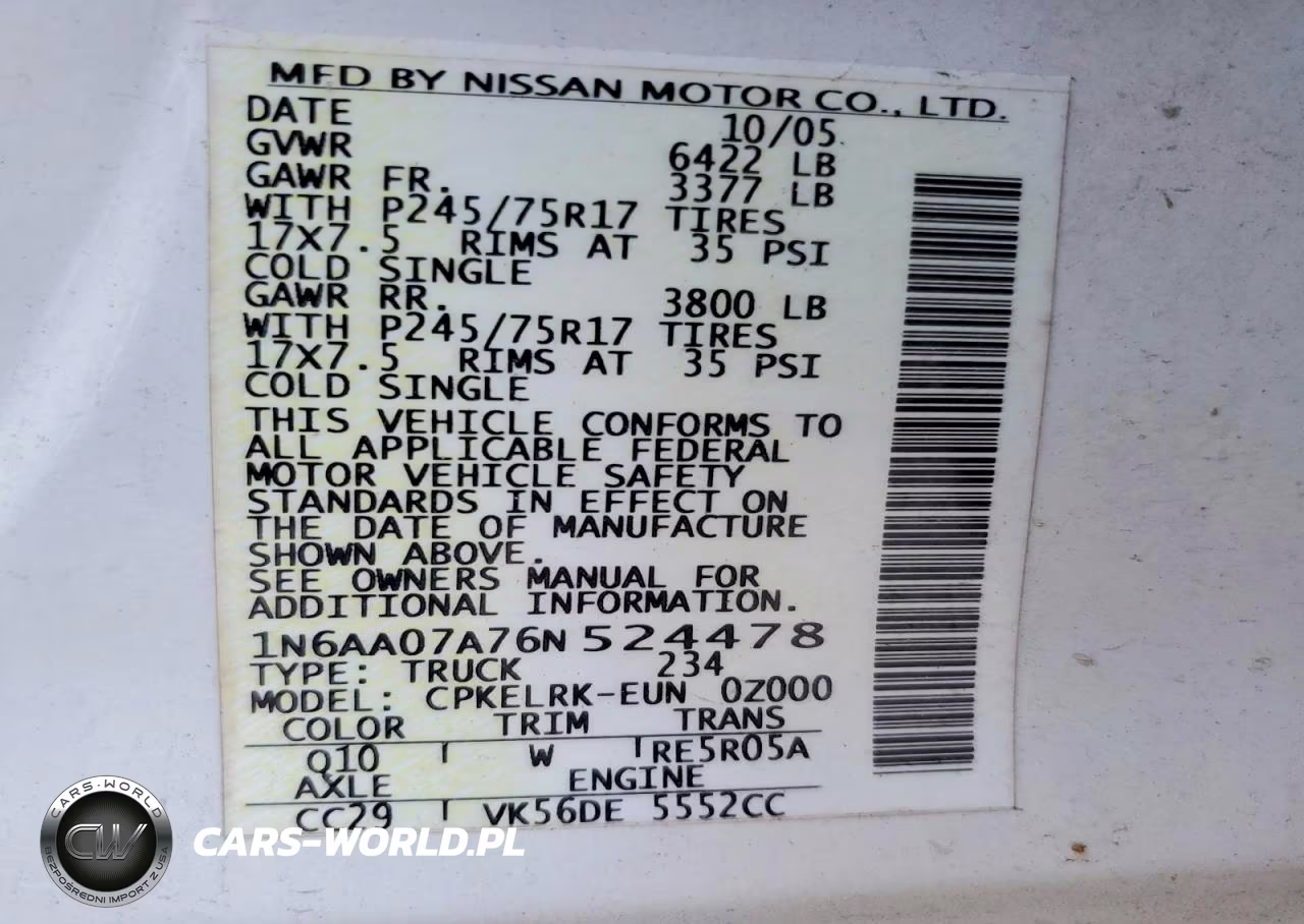 2006 Nissan Titan Xe VIN:1N6AA07A76N524478 - 12