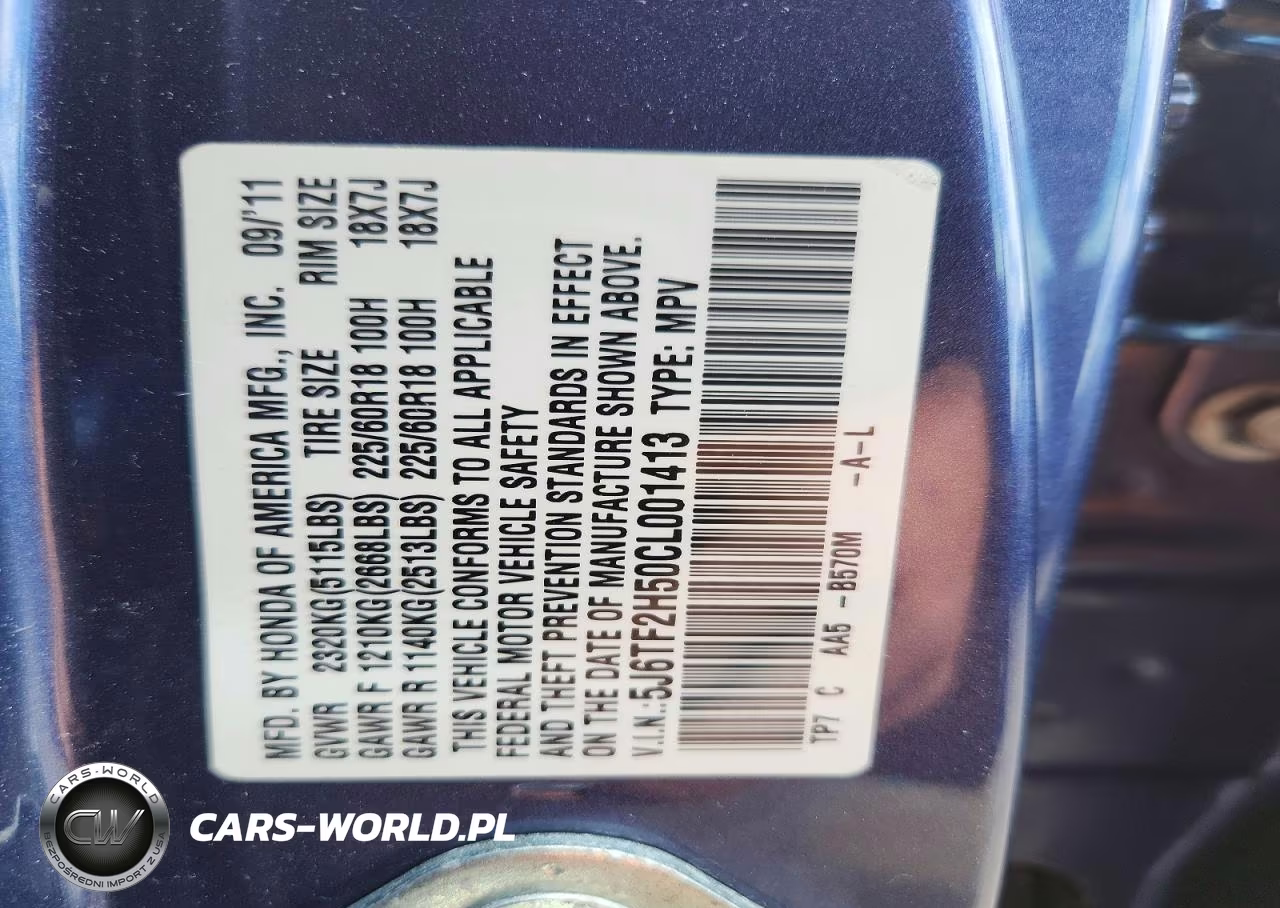 2012 Honda Crosstour Exl VIN:5J6TF2H50CL001413 - 12