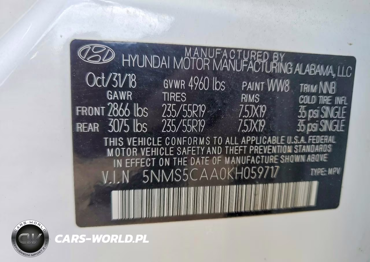 2019 Hyundai Santa Fe Limited 2.0T VIN:5NMS5CAA0KH059717 - 13
