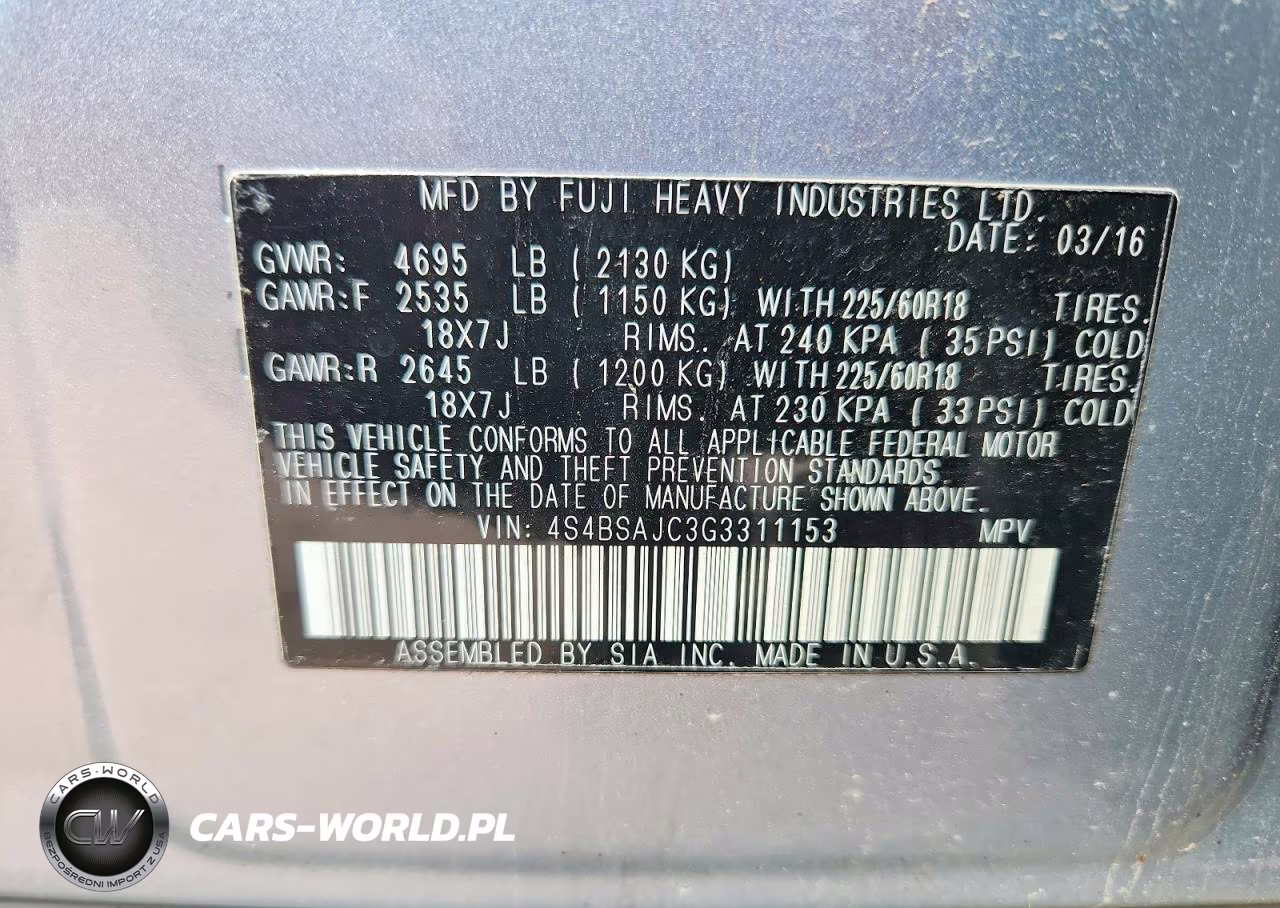2016 Subaru Outback 2.5I Limited VIN:4S4BSAJC3G3311153 - 13