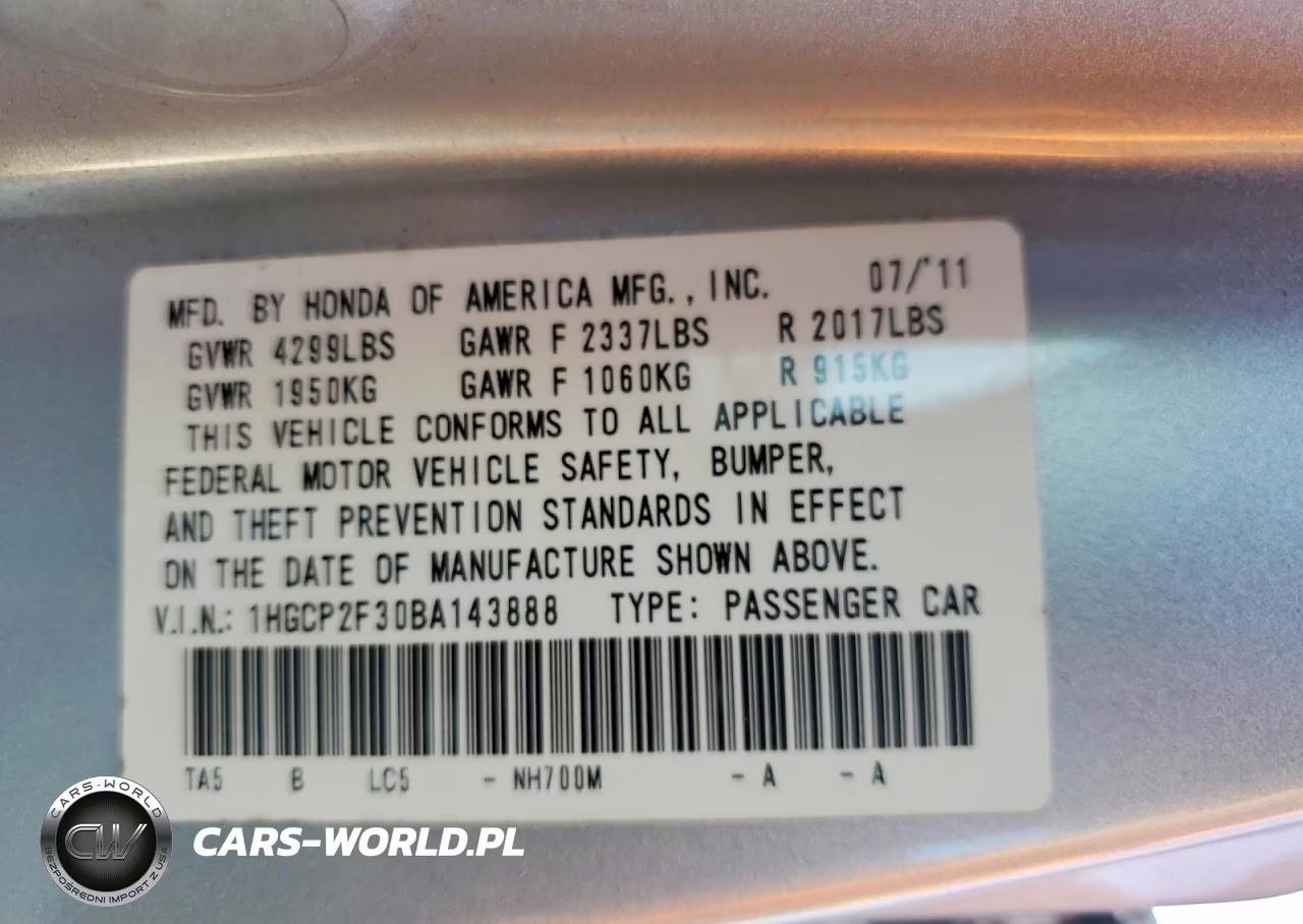 2011 Honda Accord Lx VIN:1HGCP2F30BA143888 - 12