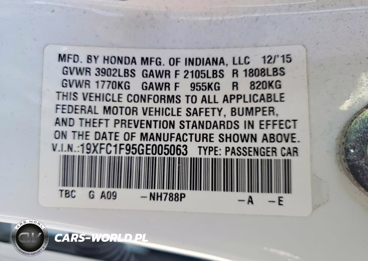 2016 Honda Civic Touring VIN:19XFC1F95GE005063 - 12
