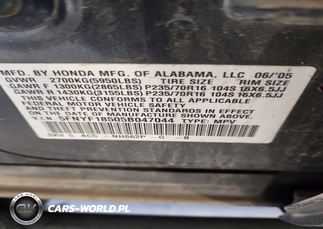 2005 Honda Pilot Exl VIN:5FNYF18505B047044 - 13