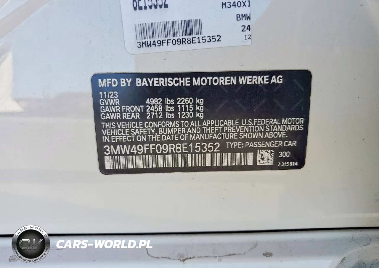 2024 BMW M340Xi VIN:3MW49FF09R8E15352 - 12