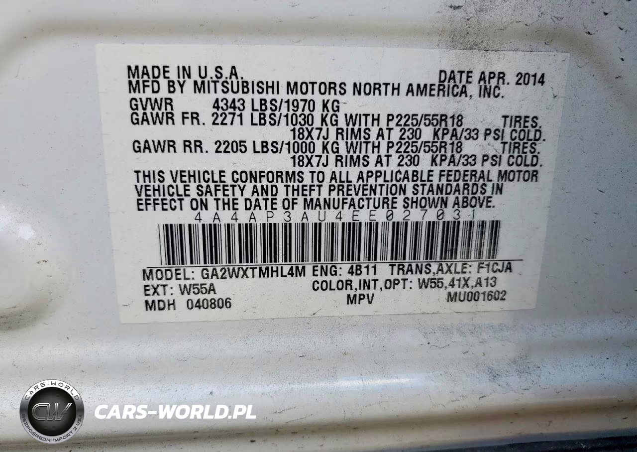 2014 Mitsubishi Outlander Sport Es VIN:4A4AP3AU4EE027031 - 13