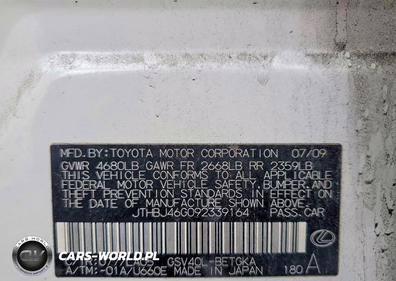 2009 Lexus Es 350 VIN:JTHBJ46G092339164 - 12