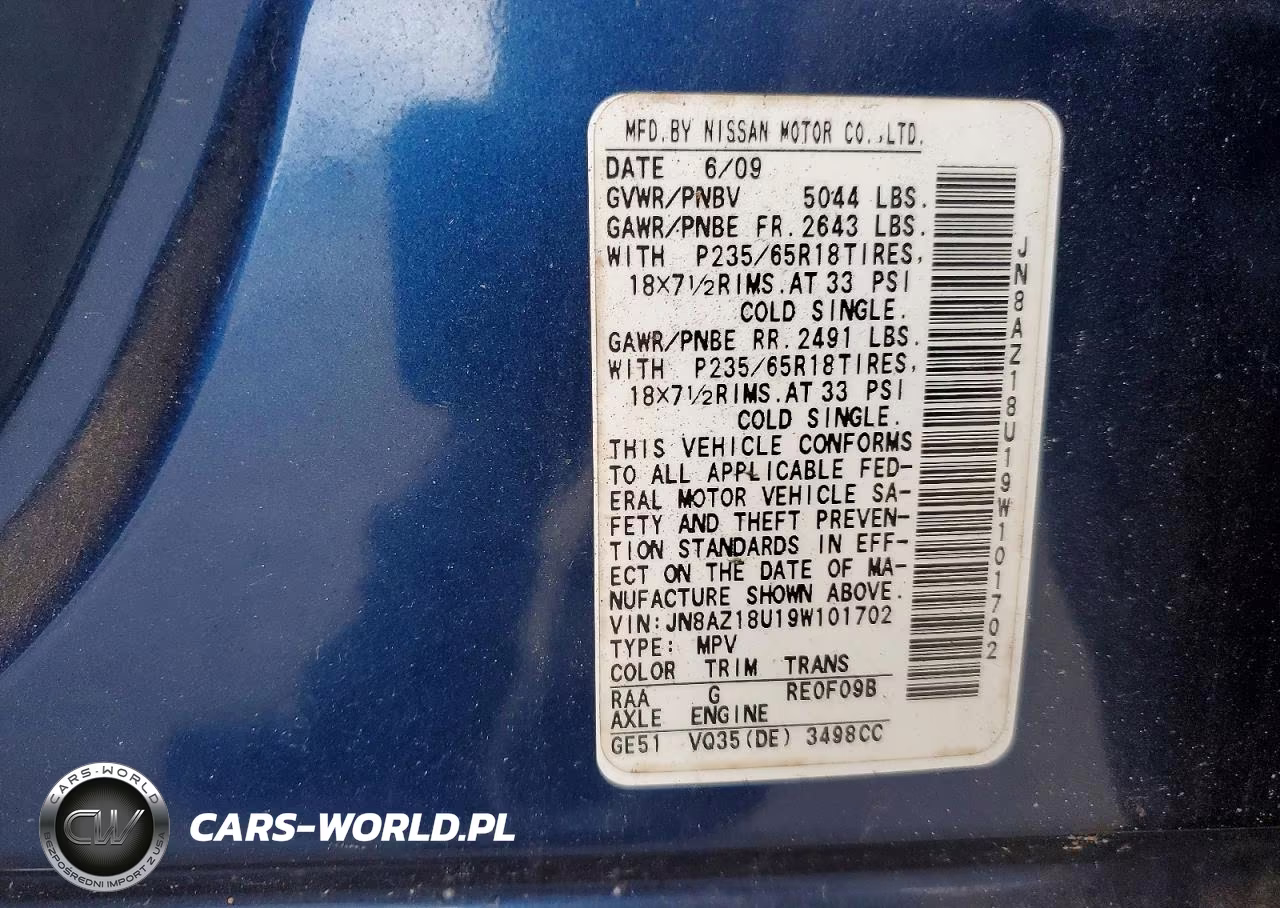 2009 Nissan Murano S VIN:JN8AZ18U19W101702 - 12