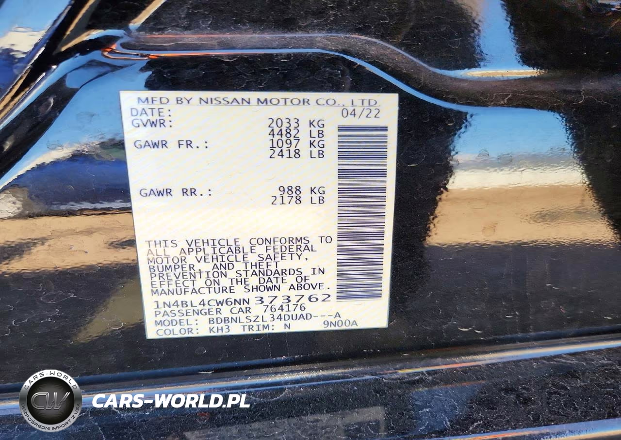 2022 Nissan Altima Sr VIN:1N4BL4CW6NN373762 - 12