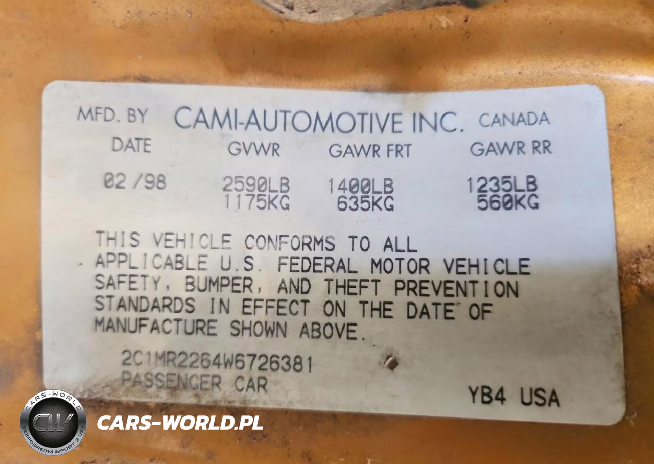 1998 Chevrolet Metro VIN:2C1MR2264W6726381 - 12