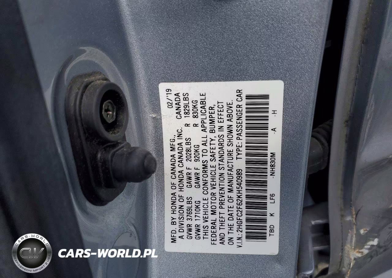 2019 Honda Civic Lx VIN:2HGFC2F62KH540989 - 12