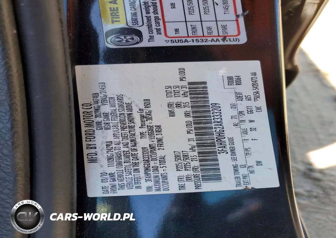 2010 Ford Fusion Se VIN:3FAHP0HG2AR333209 - 12