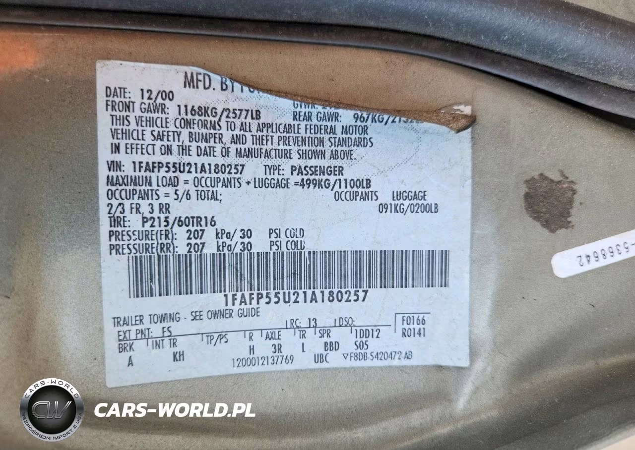 2001 Ford Taurus Ses VIN:1FAFP55U21A180257 - 13