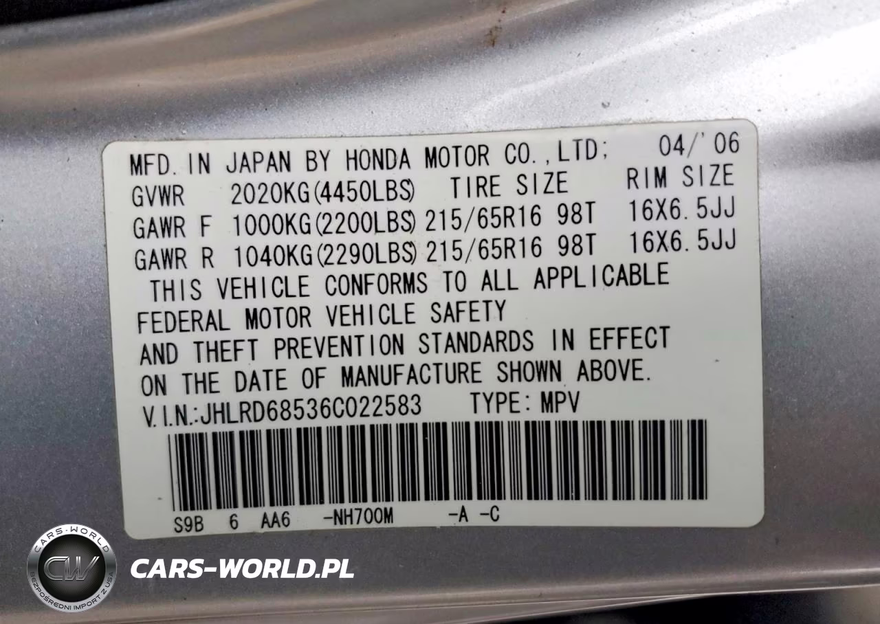 2006 Honda Cr-V Lx VIN:JHLRD68536C022583 - 13
