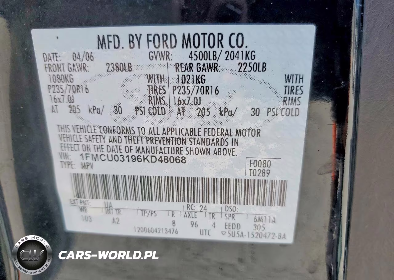 2006 Ford Escape Xlt VIN:1FMCU03196KD48068 - 12
