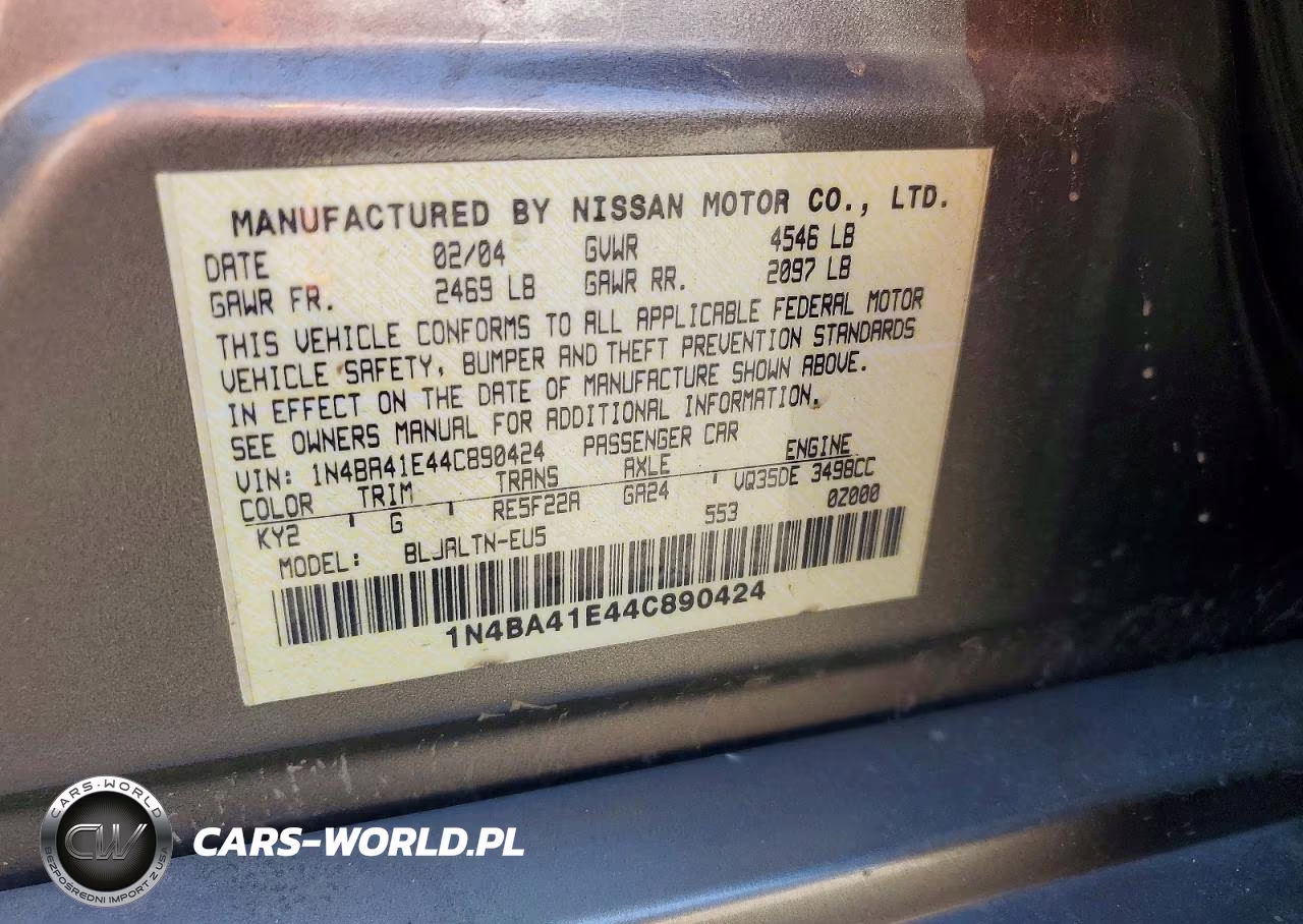 2004 Nissan Maxima 3.5 Se VIN:1N4BA41E44C890424 - 12
