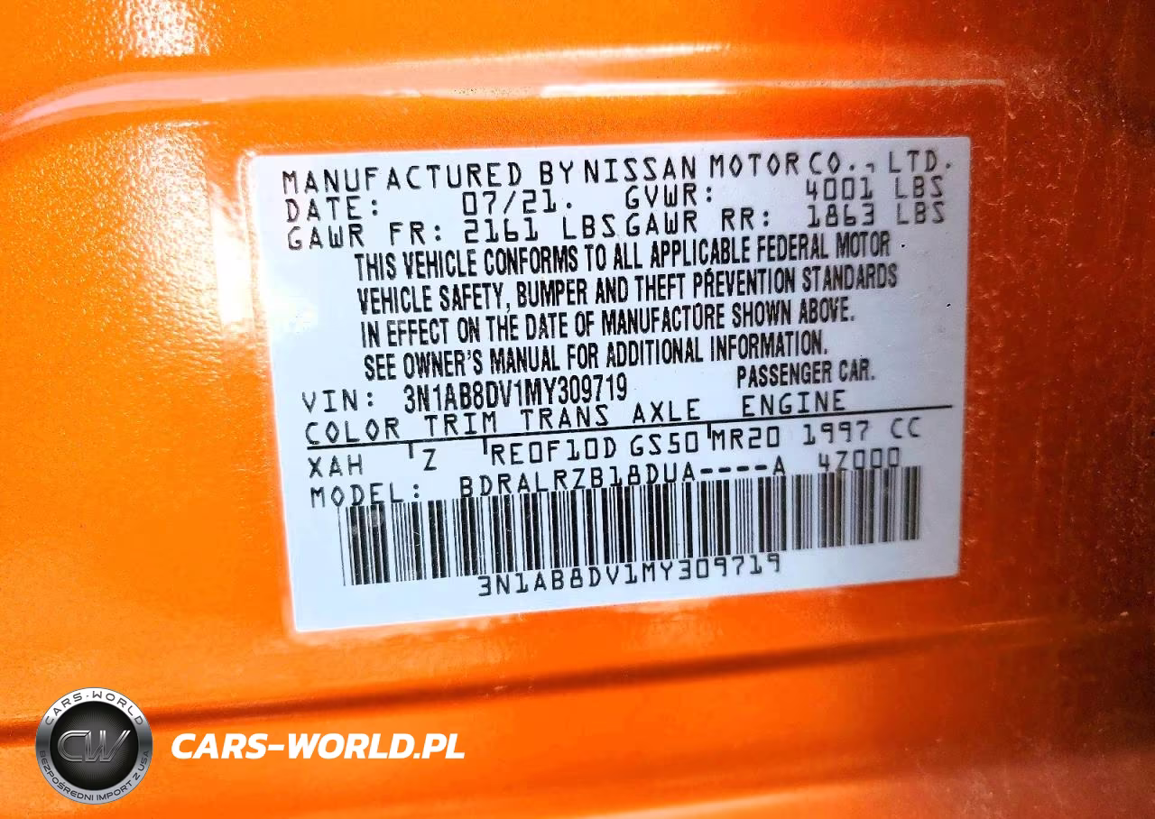 2021 Nissan Sentra Sr VIN:3N1AB8DV1MY309719 - 12