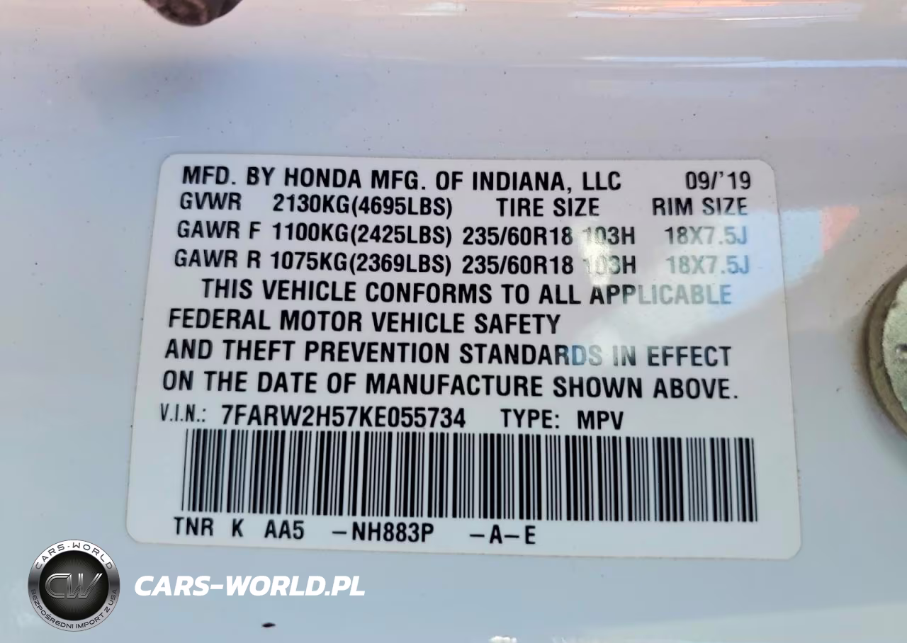 2019 Honda Cr-V Ex VIN:7FARW2H57KE055734 - 13