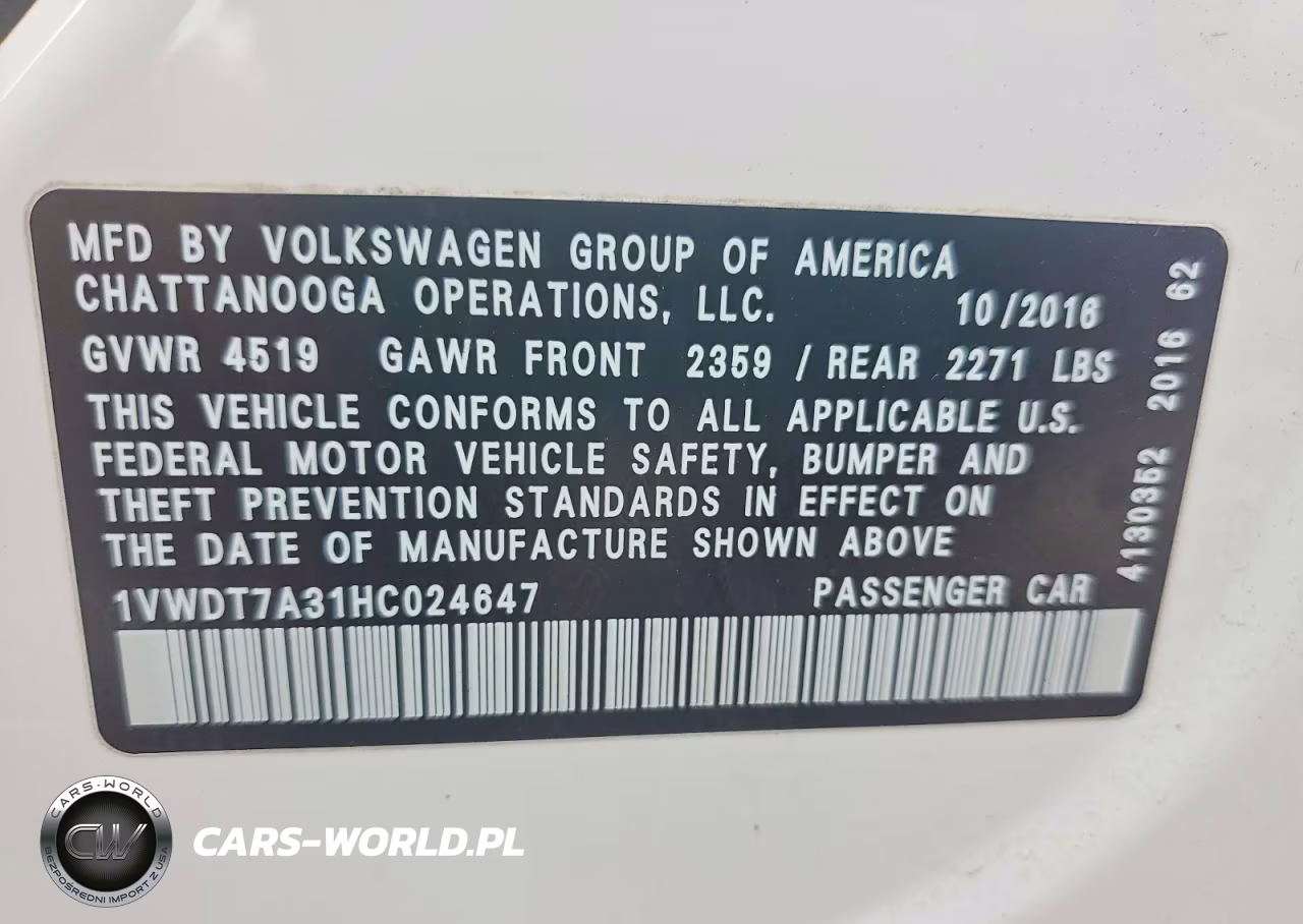 2017 Volkswagen Passat R-Line VIN:1VWDT7A31HC024647 - 12