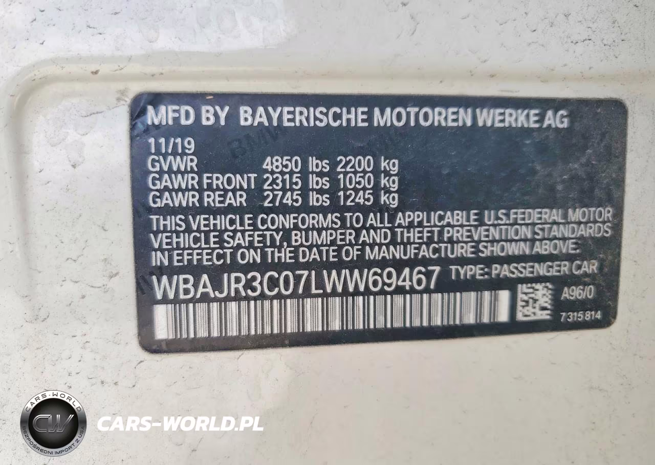 2020 BMW 530 I VIN:WBAJR3C07LWW69467 - 12