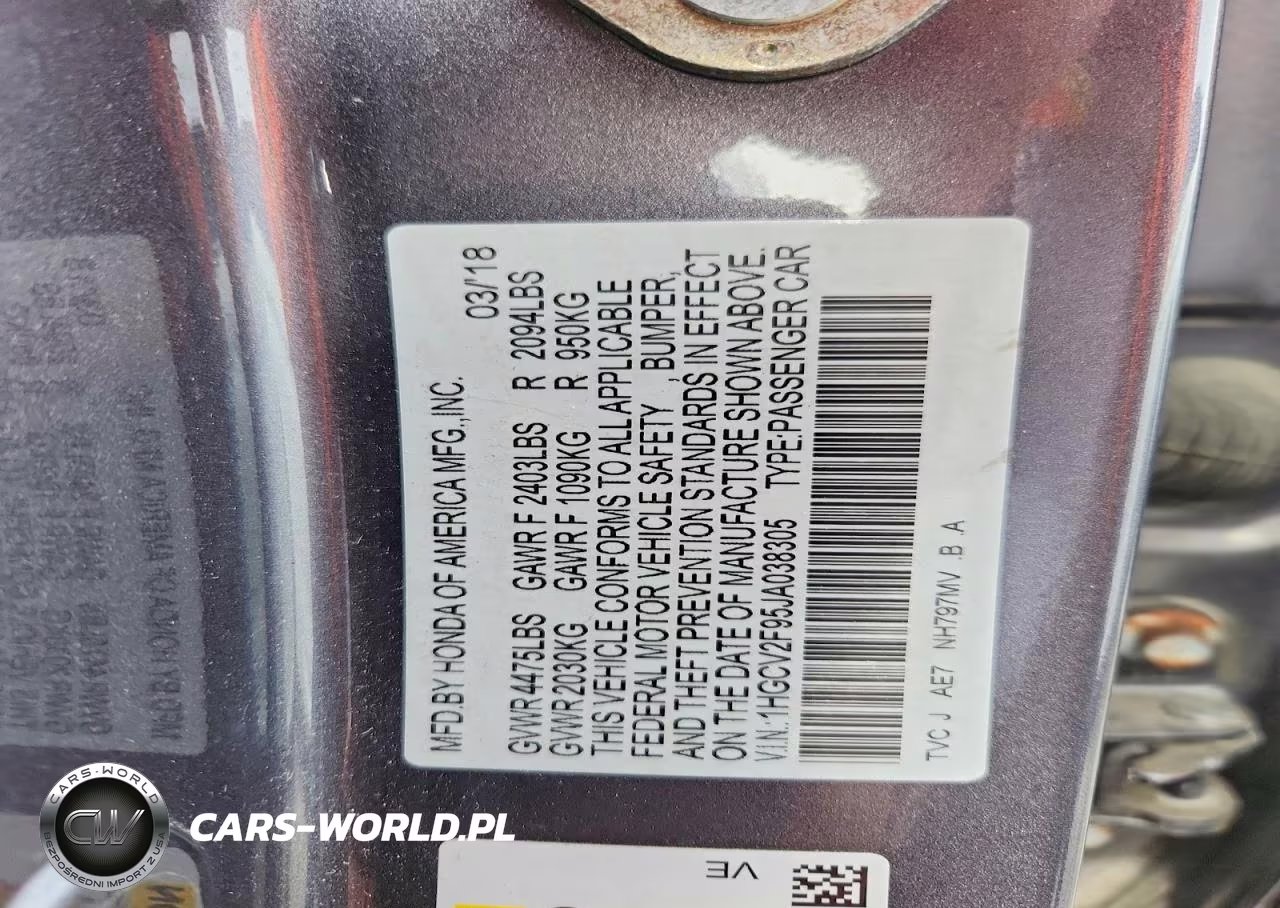 2018 Honda Accord Touring VIN:1HGCV2F95JA038305 - 12